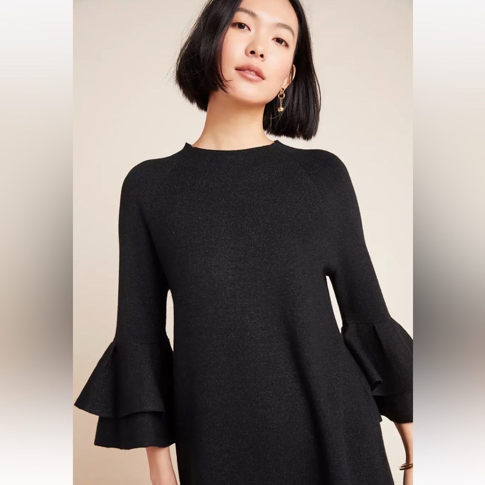 Anthropologie Claudette Ruffle Sweater Dress in Black - Picture 2 of 9